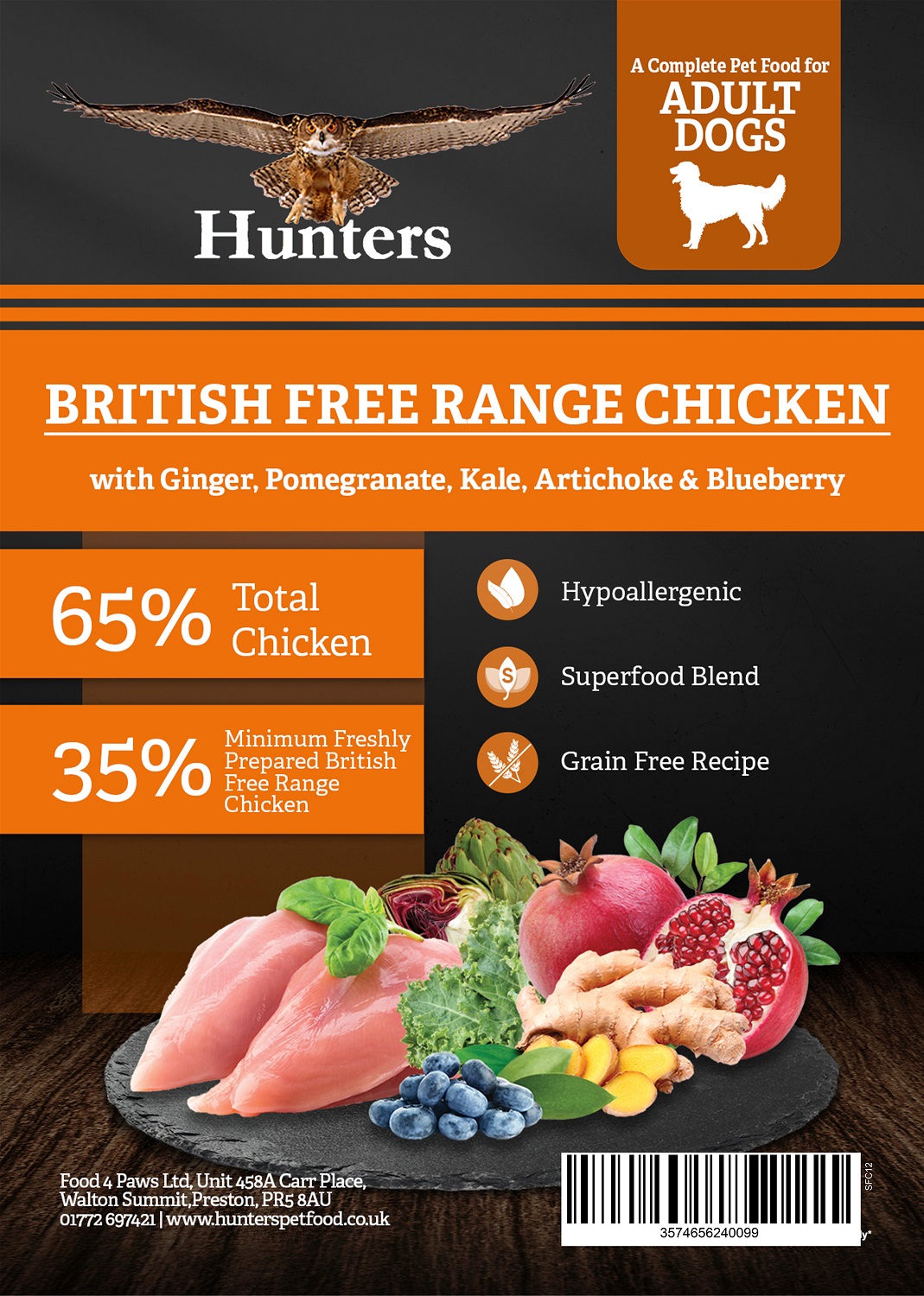 Grain Free 65% Free Range Chicken – Adult Dog Grain Free hunters superfood 65 free range chicken